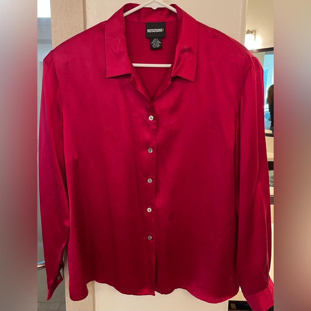 Holiday silk button up blouse - deep red